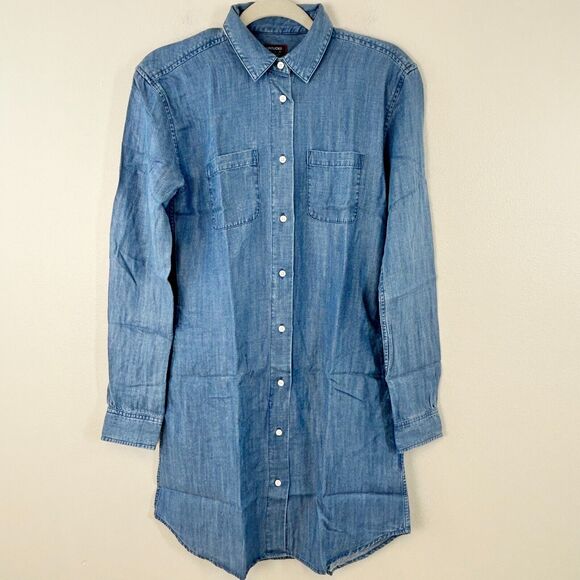 Untuckit Dress Womens 0 Long Sleeve Denim Button Up Shirtdress Pockets Stretch‎ - Picture 1 of 14